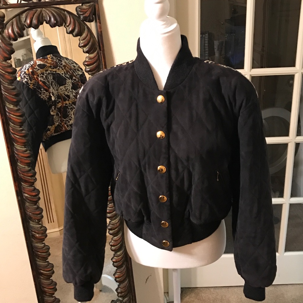 Escada Margaretha Ley Leather & Silk Bomber Jacket